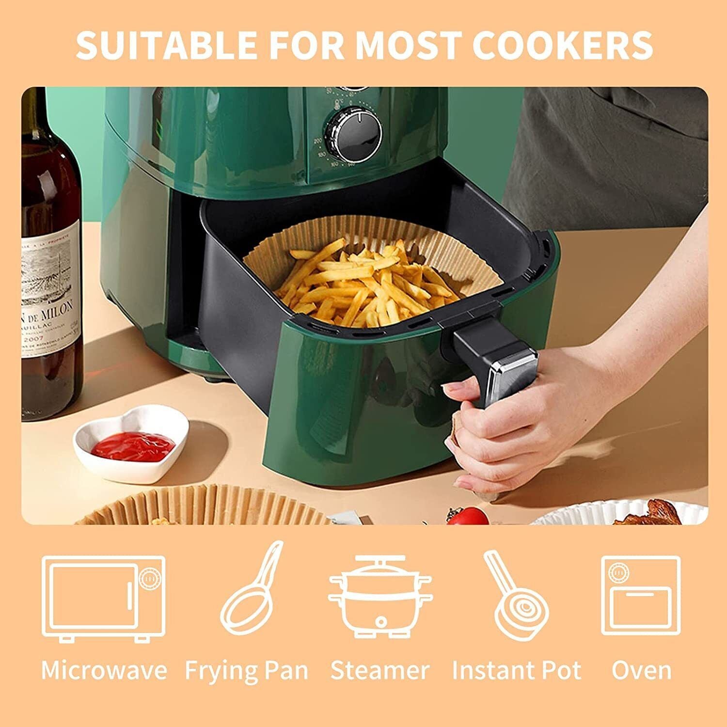 No-Mess Air Fryer Paper Liners – 200pcs Pack