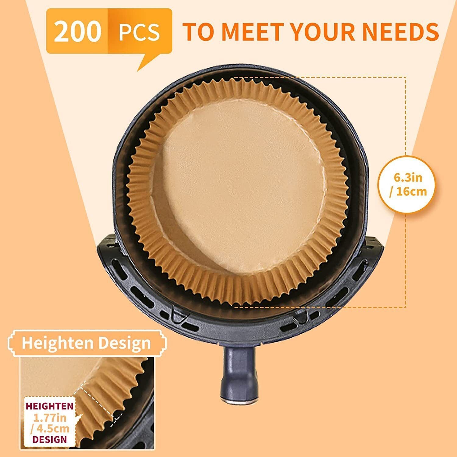 No-Mess Air Fryer Paper Liners – 200pcs Pack