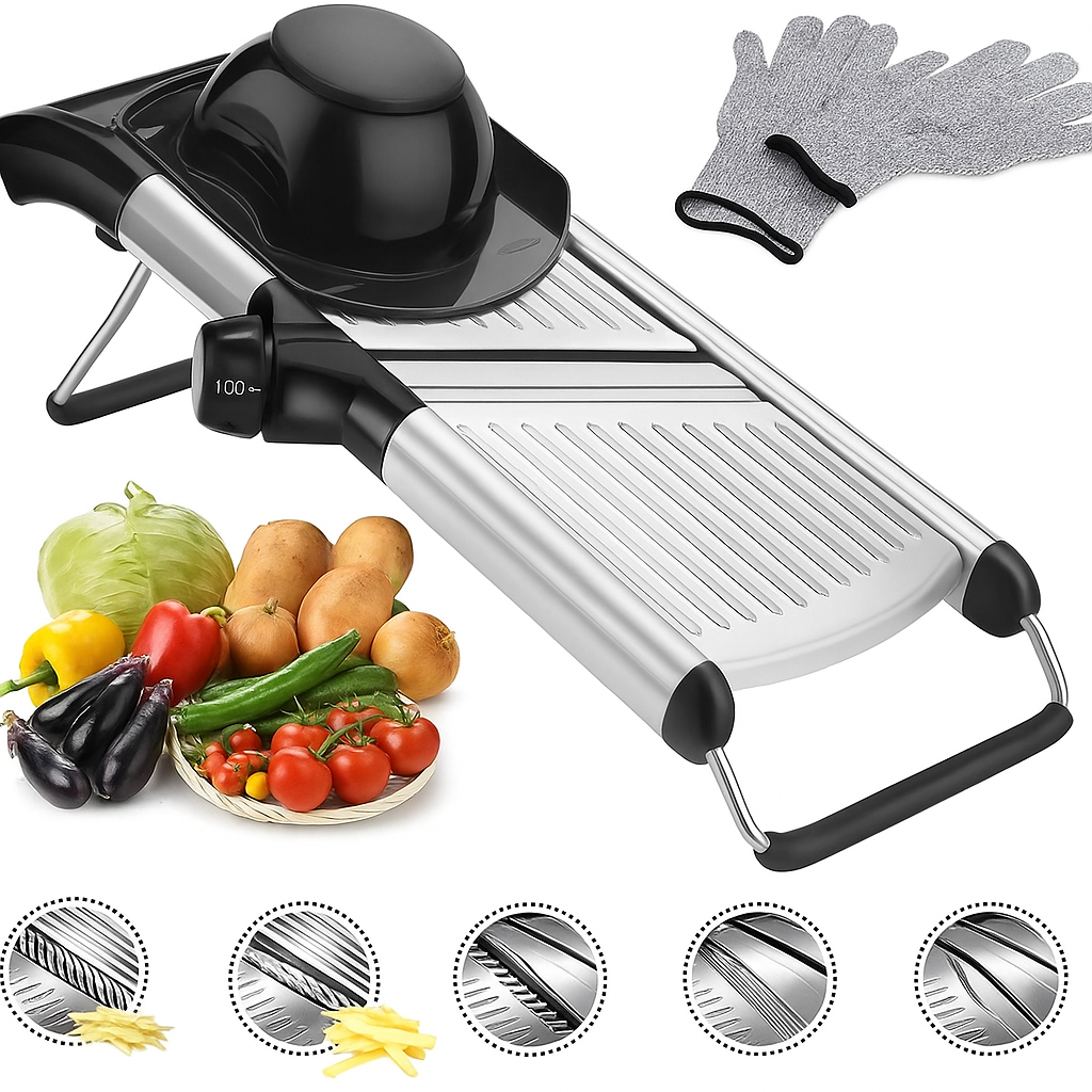 FreshPrep Mandolin Slicer with Safety Gloves and Brush